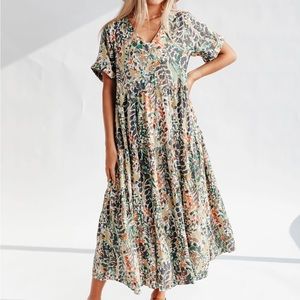 The Knicks Patterned Midi Dress in Moss From Piper and Scoot